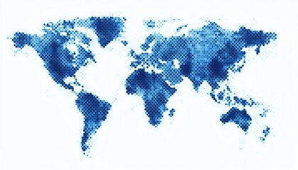 blue hexagonal dotted world map on white background conveying calm futuristic global connectivity