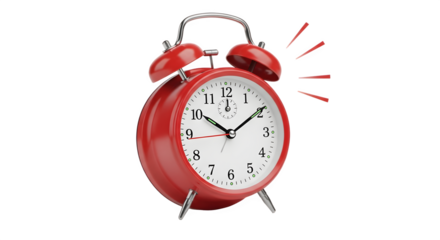 Red Alarm Clock Ringing on White Background.