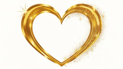 Golden glittering heart outline on white for love celebration