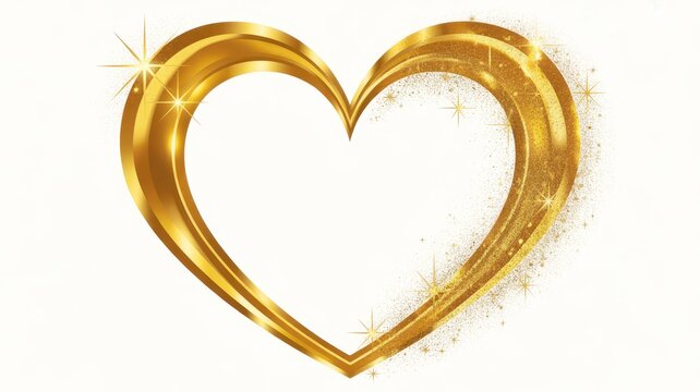 Golden glittering heart outline on white for love celebration - Powered by Adobe