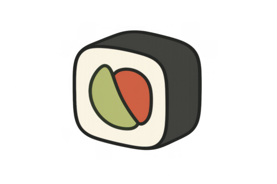 Sushi maki roll, a delicious japanese food, featuring rice, nori, and colorful ingredients, on a transparent background