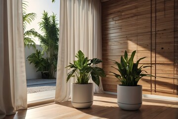 Elegant Plant-Filled Interior with Soft Morning Lighting