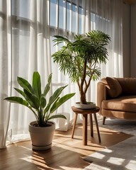Bright Open Room with Indoor Foliage and Neutral Decor