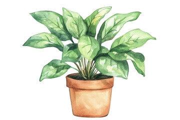 A green potted plant with large. lush leaves. set against a clean white background. symbolizing freshness and nature. ideal for home decor or gardening themes