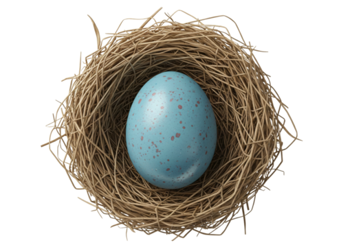Speckled Blue Easter Egg in Natural Woven Nest