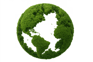 Green grass earth globe on transparent background representing sustainable environmental conservation and ecology