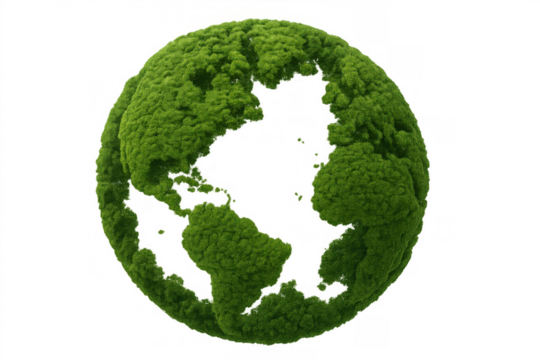 Green grass earth globe on transparent background representing sustainable environmental conservation and ecology