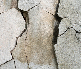 Crack wall texture background broken earthquake effect, whtie grey building cement damage pattern plaster grunge black line paint surface abstract, construction rough street concrete backdrop.