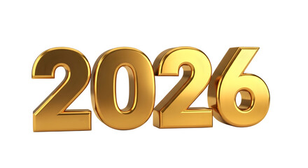 Golden 3d render of the year 2026 isolated on transparent background