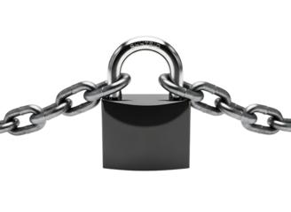 Padlock and chain secured, isolated on transparent background