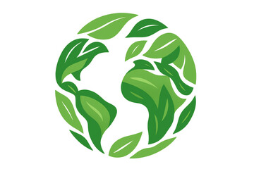 Green leaves forming earth globe, symbolizing environmental care, sustainability, and nature conservation on transparent background