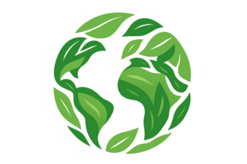 Green leaves forming earth globe, symbolizing environmental care, sustainability, and nature conservation on transparent background