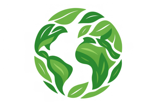 Green leaves forming earth globe, symbolizing environmental care, sustainability, and nature conservation on transparent background