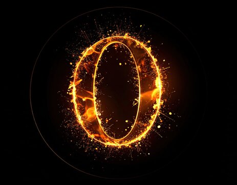 Fiery "O" An orange letter with sparks on a black background