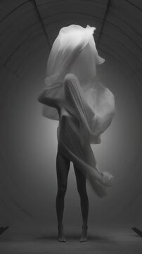 Vertial dark aesthetic, headless model in eerie room