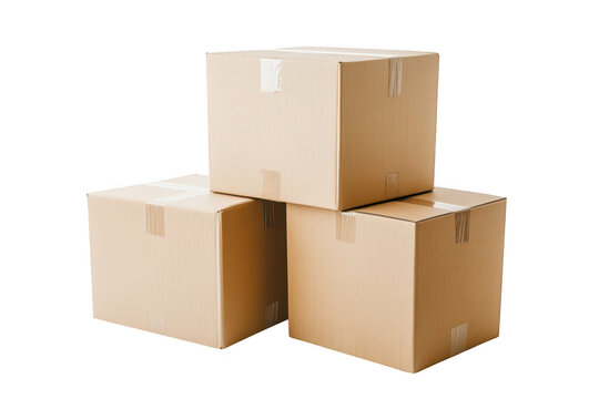 A stack of three brown cardboard boxes neatly arranged on a white surface. symbolizing shipping and storage solutions. with a clean background suggesting organization and efficiency