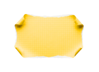 Torn yellow paper with grid pattern isolated on transparent background