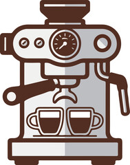 Espresso machine vector with two coffee cups and a pressure gauge, ideal for cafe branding