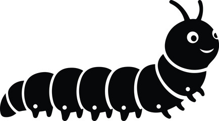 Black caterpillar illustration with a smiling face and segmented body perfect for design.