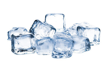 A close-up view of a pile of transparent ice cubes glistening under bright light. their clarity and texture. ideal for use in culinary or beverage-related visuals