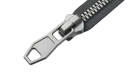 Silver metal zipper slider and teeth on black fabric tape.