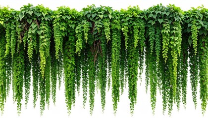 Lush greenery cascade; dense vines hang down