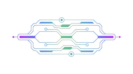 uturistic Gradient Tech Circuit Frame &ndash; Abstract Cyber Interface Element with Neon Blue and Purple Lines, Symmetric Digital Chip Structure, Sci-Fi Data Flow Pattern, High-Tech Electronic Border Design