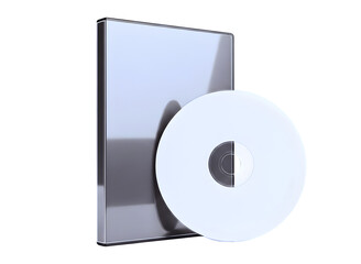 Shiny silver cd or dvd case with disc isolated on transparent background