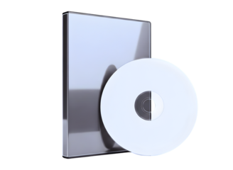 Shiny silver cd or dvd case with disc isolated on transparent background