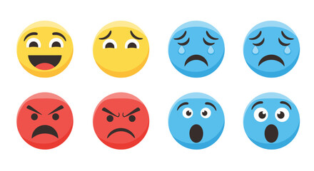 Fototapeta premium Collection of various emoji faces expressing different emotions, feelings, and expressions.