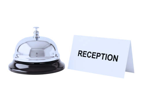 Vintage hotel reception desk bell isolated on transparent background