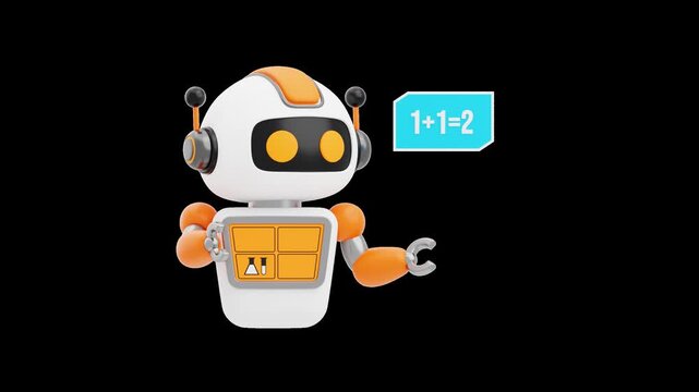 3D Educational Robot Helping With Studies | Alpha Channel