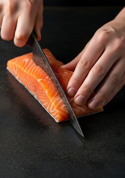 hand holding a knife with slamon