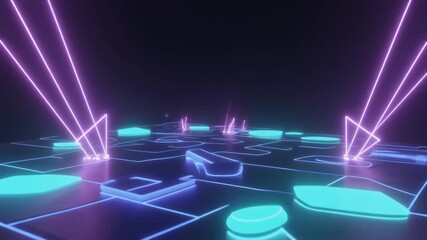 Abstract futuristic technology background with neon lights and geometric shapes - Powered by Adobe