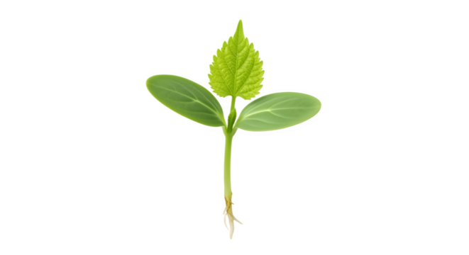 Young seedling sprouting with vibrant green leaves and delicate roots growing.