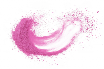 A swirl of pink powder makeup elegantly scattered on a white surface. the texture and color. perfect for beauty product promotions or artistic backgrounds