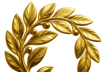 Golden laurel wreath representing victory, success, achievement, and honor, isolated on transparent background