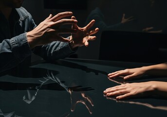 Dramatic hands of a man gesticulating intensely during a serious conflict or discussion