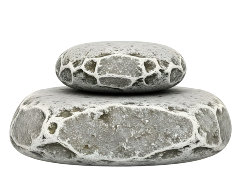 Two gray stones stacked on each other isolated on transparent background