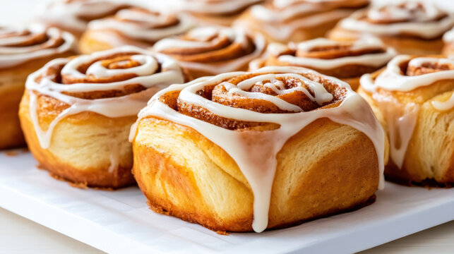 Fresh cinnamon roll with glossy icing swirl evoking cozy warmth - Powered by Adobe