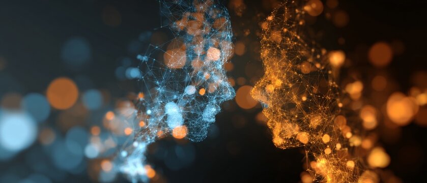 Silhouettes of understanding: embodying mental processes and emotions. Networking people silhouettes. Subtle interactions: cognitive and emotional overlaps in cool and warm hues.