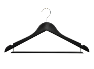 Black wooden clothes hanger isolated on transparent background
