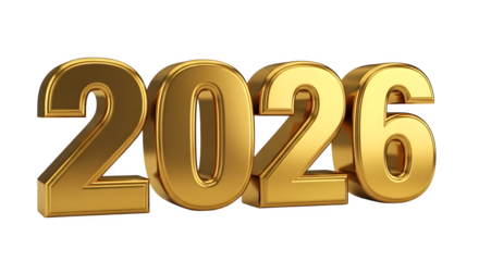Shimmering gold 3d render of the year 2026 for future concepts