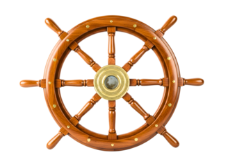 Wooden ship steering wheel isolated on transparent background