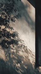 Ethereal Light and Shadow Play - Tree Silhouettes on Textured Wall, Serene Atmosphere.