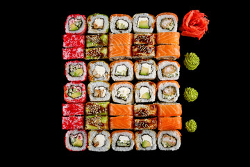 Sushi assortment set black background
