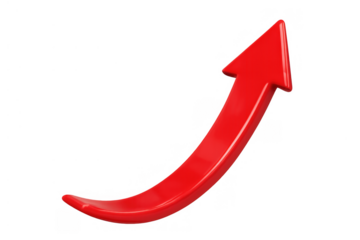 Red 3d arrow that ascends, representing economic advancement, corporate success, and rising market patterns with a clear background