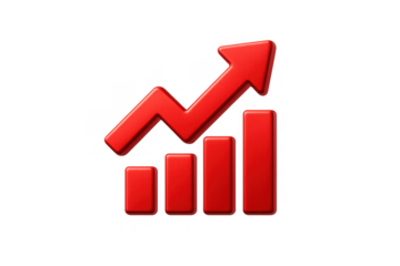 Red arrow moving upwards over bar chart showing business growth, increasing trend, financial success, and market progress in 3d rendering