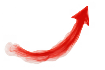 Red arrow icon charting upward growth and success, indicating progress with a watercolor aesthetic, transparent background