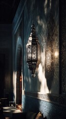 Sun-drenched Serenity - An Ornate Arabic Lantern in a Corridor of Light and Shadow.